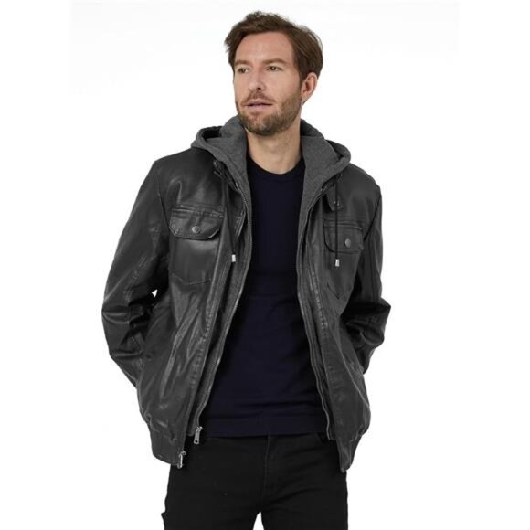 Men's Faux Leather Jacket Windproof Motorcycle Bomber Jacket Slim Fit - Picture 1 of 8